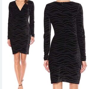 Guess Sparkly Velvet Dress Black V Bodycon Shimmer Mini Cocktail Velour XS S 2